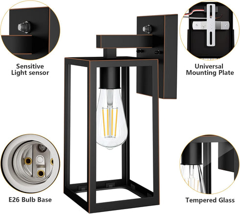 E26 SHINE HAI Dusk to Dawn Outdoor Wall Lantern, Exterior Sensor Light Fixture with Base Socket, Waterproof Wall Mount