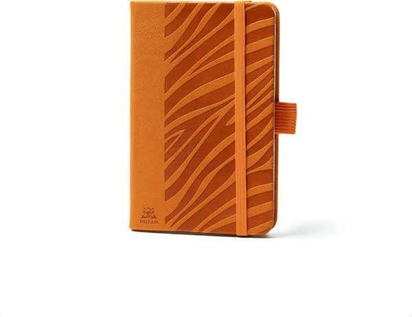 HUSAN Journal Notebook, Pocket Size for Women and Men, Leather Hardcover, Lined Grid, 128 Pages, 3.5" x 5.5", Burnt