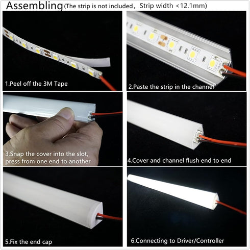 3.28FT Diffuser,6-Pack (3.28FT, 6) THMOOTHER UV Resistance V Shape LED Strip Black Channel Aluminum Profiles