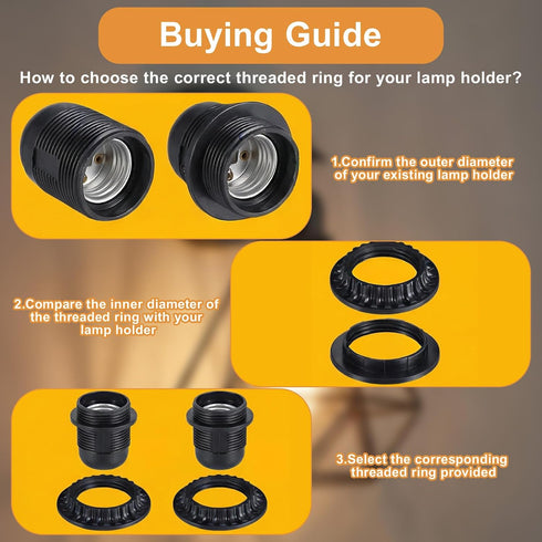 Elegaperma 8 E27 E26 1-3/8" 1-1/2" (36mm, 41mm) Pcs Socket Rings for Lamps, Socket Ring for Lamps, & Light Socket Shade