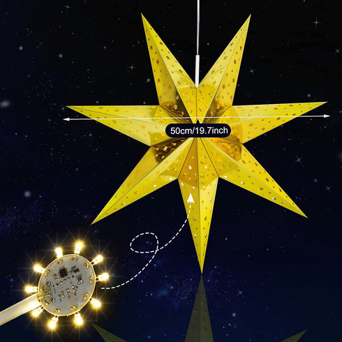 19.7 Inch 7 10 Mudder Christmas Star Paper Lantern Pointed Christmas Window Lantern with LED Light Strings Hanging