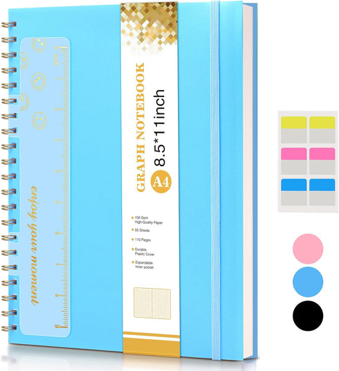 Graph Paper Notebook, Spiral Journal 8.5” x 11”, A4 Large Grid Notebooks for Work School Engineering, 100 GSM Graph