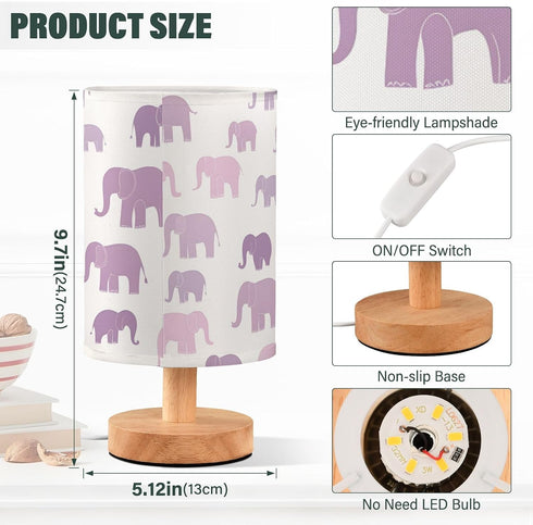 ALAZA Bedside Table Lamp Elephant Purple Lamp for Girls Boys Bedroom with USB Port LED Kids Nightstand Lamp Wood Base