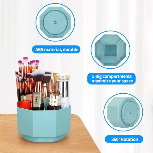 LETURE Desk Organizer, 360-Degree Rotating Pen Holder with 5 Compartments for Home Office Storage