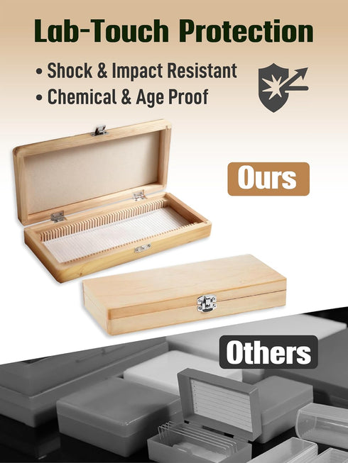 Goldenpasinee 50 Wooden Microscope Slide Storage Box, Durable Specimen Storage Cabinet for Slides, Laboratory Sample