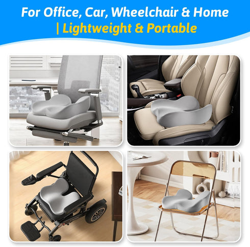 Tailbone Seat Cushion for & Sciatica Pain Relief - Plush Yet Supportive Ergonomic Memory Foam Chair Cushions for Office