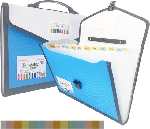 Expanding File Folder with Labels - 13 Pocket Accordion Document Organizer, Expanding Zip File Folder for Letter A4