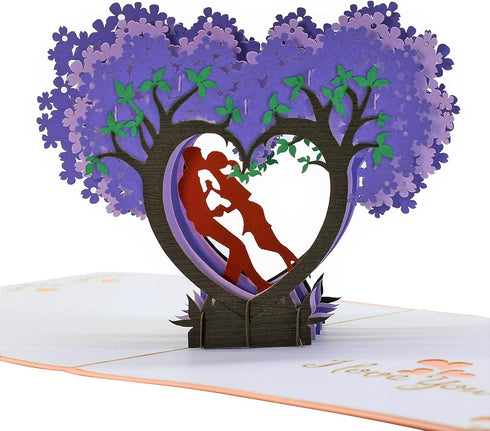 CUTE POPUP Anniversary 3D Pop Up Card - Couple and Heart Tree Design for Valentine's Day, Anniversary - Shining