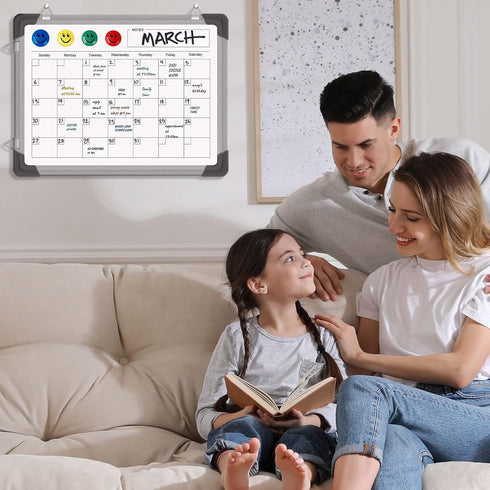 Polegas 16" X 12" Dry Erase Calendar Whiteboard for Wall - Small Monthly Double Sided Boards for Home, Office, Student