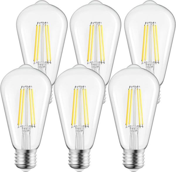 Brightown LED Edison Light Bulbs, 6Pcs, Vintage 6 Watt, E26 Base, Non-Dimmable, 5000K White, Decorative Antique Filament