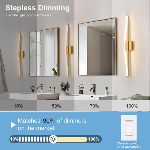 32 inch, Dimmable 5CCT Modern Bathroom Vanity Light Curved, Led Bathroom Light Fixture Over Mirror, Gold Bar Vanity