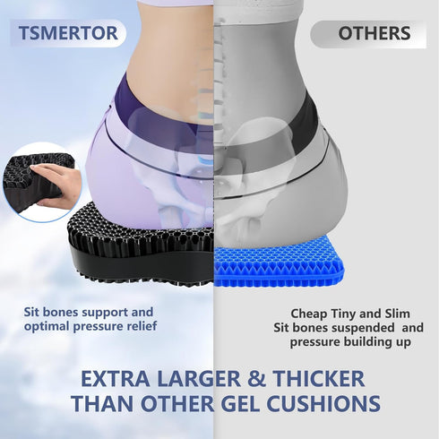 Tsmertor Thicker Seat Cushion for Office Chair, Big Gel Seat Cushion for Long Sitting, Support for Sciatica & Back Pain