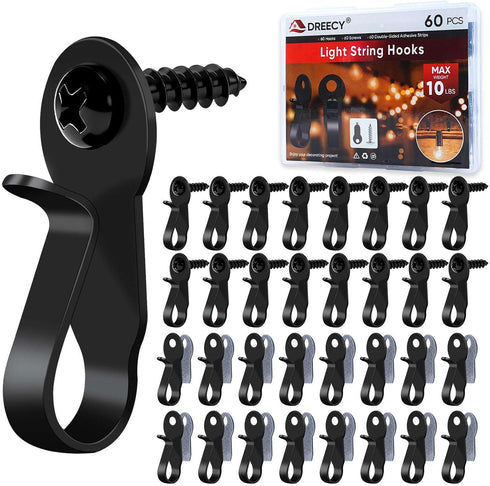 60 Pack String Lights Hooks, Stainless Steel Outdoor String Lights Hanger Clips