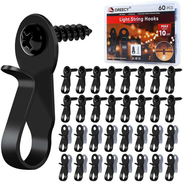 60 Pack String Lights Hooks, Stainless Steel Outdoor String Lights Hanger Clips