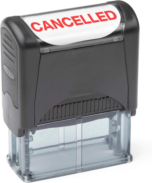 Self Inking Rubber Stamp - Refillable Red Ink Preinstalled, (9/16" x 1-1/2") (Cancelled)