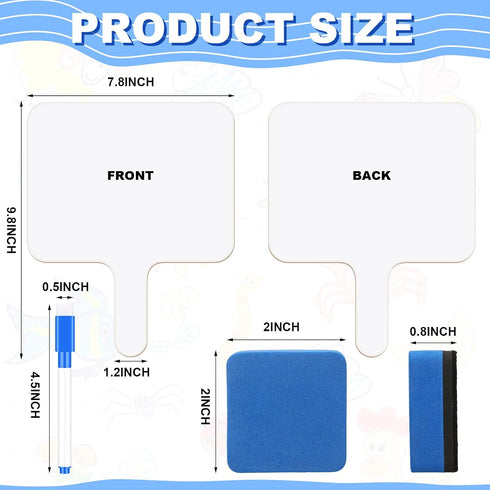 Harloon 72 Pieces Dry Erase Answer Paddle Set, 7.8 x 9.8 Inch, 24 Handheld Wooden White Board Auction Paddles with 24