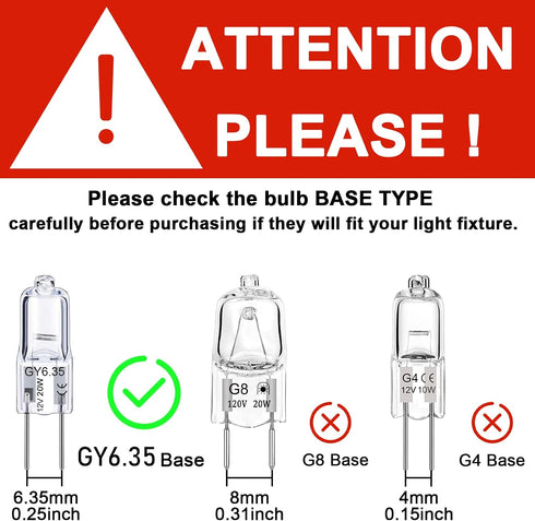 GY6.35 Bulbs 12V 20W T3/T4 GY6.35 Bulbs 12 Pack Bulb 2 Dimmable 2700K 2 GY6.35 Light JC Bi-pin Capsule Crystal Clear