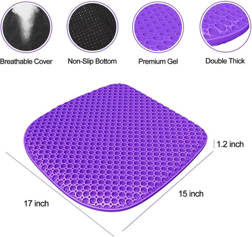 TONINT (17" 15") Large Gel Seat Cushion for Long Sitting with Non-Slip Cover, Soft & Breathable, Seat Cushion