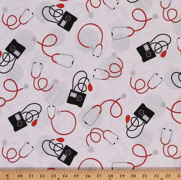 Field's Fabrics Cotton Calling All Nurses Medical Equipment Stethoscope Cotton Fabric Print by The