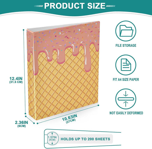 Aslsiy 3 1.5 Inch Kids Ring Binder Dark Salmon Ice Cream Girls Round Clipboard Binder Decorative Harcover Binders