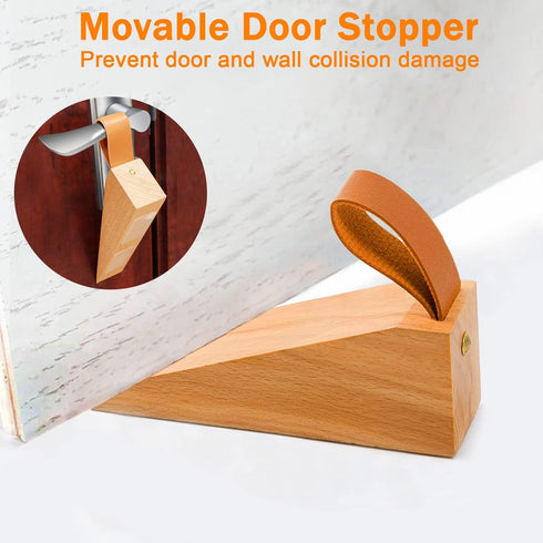 Wood Door Stopper, Solid Wooden Non-Slip Door Wedge, Sturdy Door Stopper Fit for Door Bottom Seam (0.2" - 1.3")