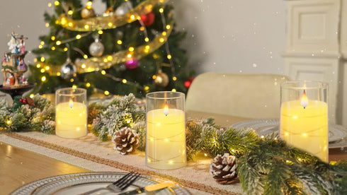 Set 3, Homemory Flickering Flameless Candles with String Lights, Battery Operated Candles, Embedded String Lights LED
