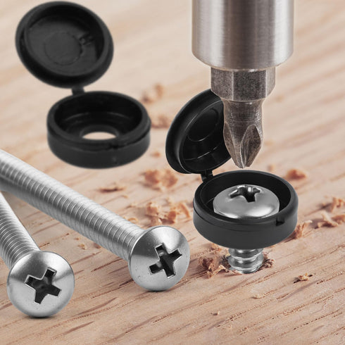 Pinsit 24 Set 3Inch Shutter Screws and Caps, Shutter Screws with Caps, Fasteners with Plastic Black Snap Cap Snap