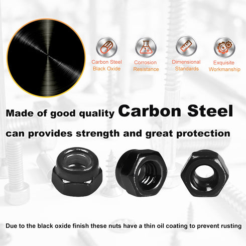 Mriuuod M5 100PCS M5x0.8mm 8mm Locknuts Metric Nylon Inserted Hex Lock Nuts Self-Lock Nylon Insert Carbon Steel Self