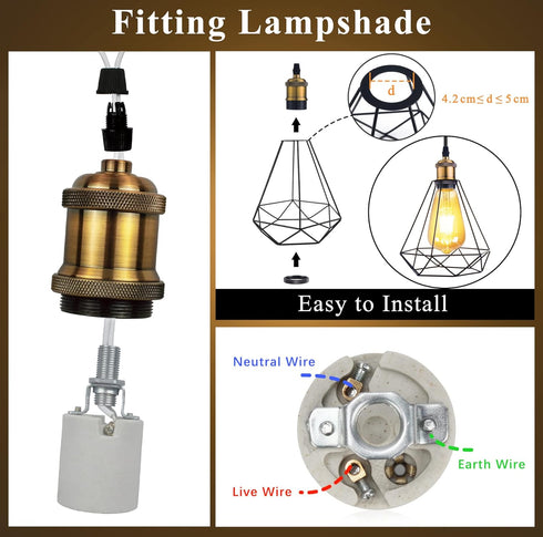 E26 600 6 Packs (6 DiCUNO Edison Vintage Lamp Socket, Pendant Lamp Holder, Light Sockets Replacement, Antique Look