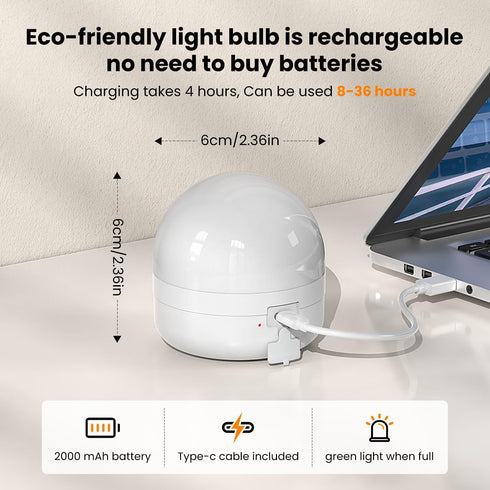 Rechargeable Light Bulbs with Remote Control Timer, 3 Color Temperature Options, E12, 2 Pack Battery Operated