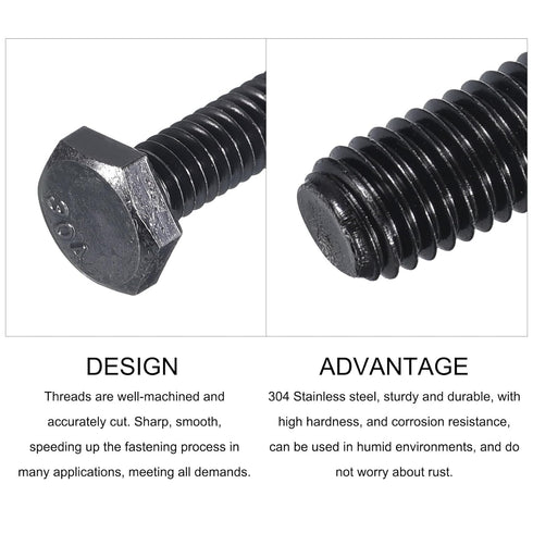 25Pcs Hex Bolts (5/16-18x1"), 304 Stainless Steel UNC Fully Threaded Hex Head Screw Bolt for Furniture Repair, Black