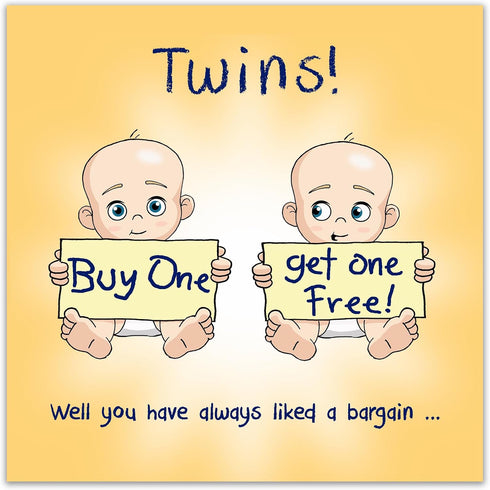 Twins Bargain Card - Humorous Newborn Twins Greeting Card for Baby Showers