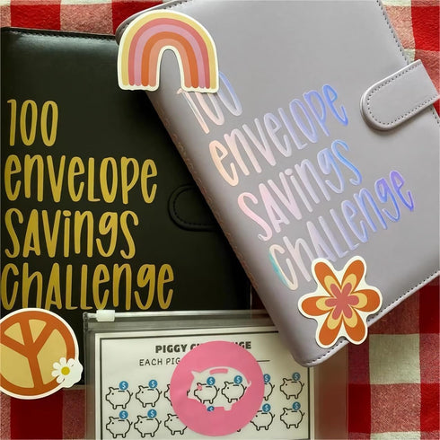 PIN&WEI 100 Envelope Challenge Binder, Budget Planner Book with Cash Envelopes for Savings Challenges