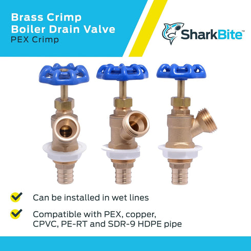 SharkBite 1000296461 25494Z Brass Crimp Boiler Drain Valve, 3/4 in. x 3/4