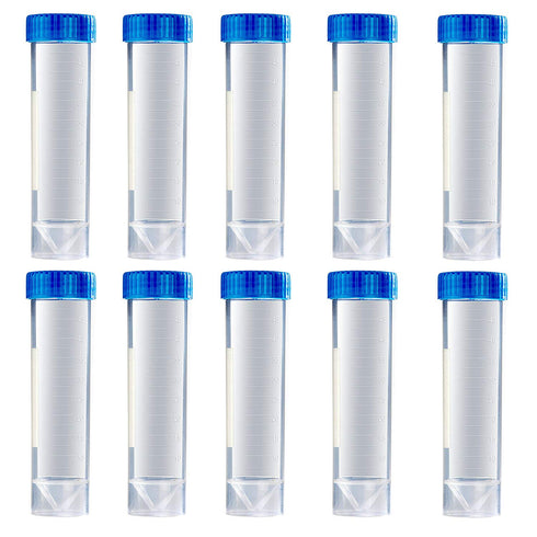50 Pcs Centrifuge Tubes - 50 ML Plastic Test Tubes with Blue Screw Caps, Clear 4-3/5 Inch Leak-Proof Vials for Cold