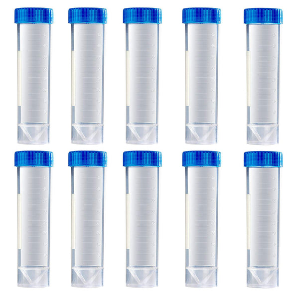 50 Pcs Centrifuge Tubes - 50 ML Plastic Test Tubes with Blue Screw Caps, Clear 4-3/5 Inch Leak-Proof Vials for Cold