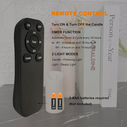 iZAN 2 Pack Flameless Battery Operated LED Pillar Candles with Remote, Waterproof Flickering Lights for Home Decor