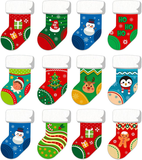 SICOHOME Christmas Cut-Outs for Classroom - Assorted 4"x6" Xmas Stocking Cut-Outs with Glue Point Dots