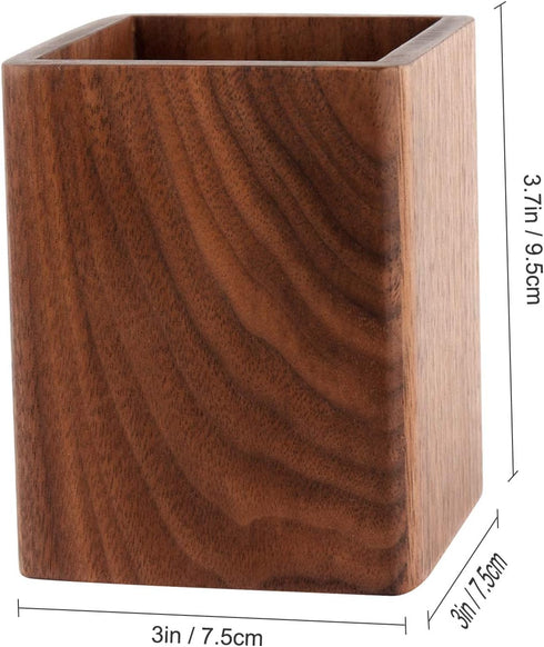 Walnut Pencil Holder, Wood Pen Cup Organizer for Desk, Simple Design (Black Walnut)