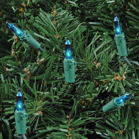 Novelty Lights 100 Light Teal Christmas Mini String Light Set, Green Wire, 50' Long