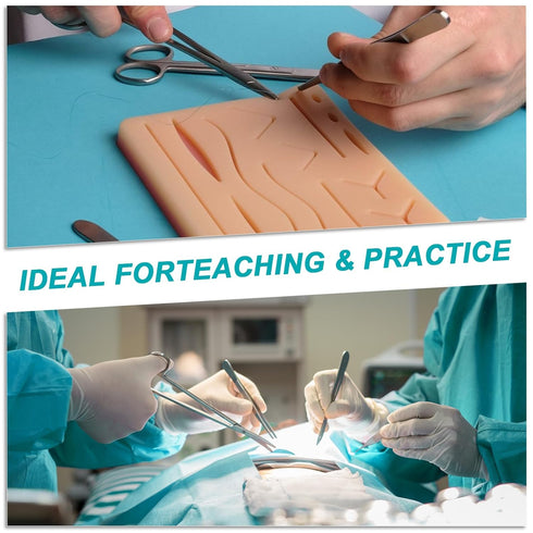 14 Suture Practice Kit for Medical Students, Large Silicone Pad Pre-Cut Wounds, Supplies for Vet/Nursing Students