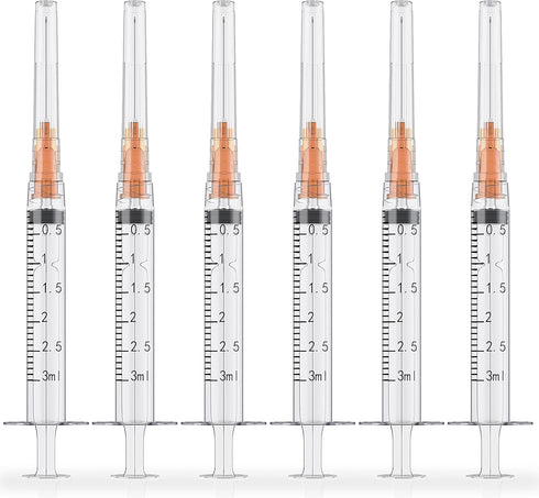 3ml Syringes, 25 Gauge 1 Inch Needle, Luer Lock Disposable Accessories for Lab, Pack of 25