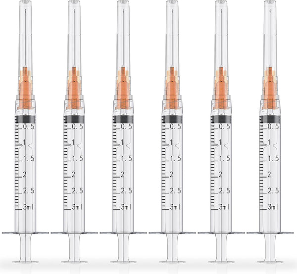 3ml Syringes, 25 Gauge 1 Inch Needle, Luer Lock Disposable Accessories for Lab, Pack of 25