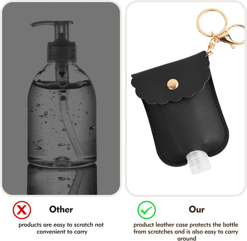 TLIFOS 2Pcs Reusable Hand Sanitizer Holder, Portable Leather Leakproof Hand Sanitizer Keychain for Travel Outdoor