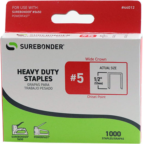 Surebonder 44012 Heavy Duty, Wide Crown, Swingline Type, 1000-Pack, 1/2-Inch Leg Length