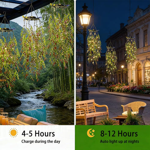 HSBMTBDBF 66 IP65 Solar Hanging Garden Lights, LED Artificial Willow Leaf Solar String Lights Outdoor, Birthday Gifts