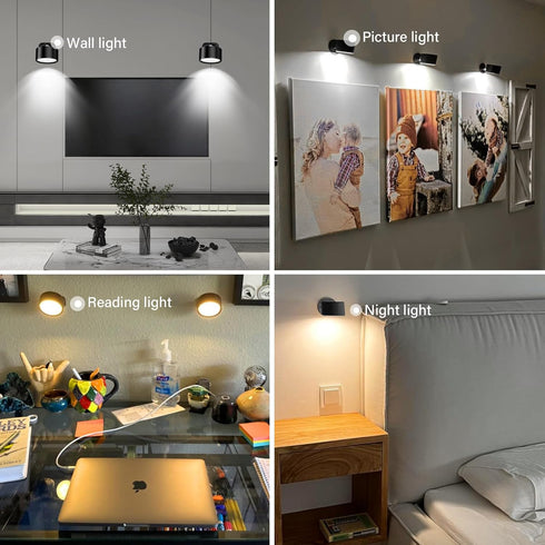 3 Color&10 Dimmable Set 2, 360 Rechargeable Wall Lights, Battery Operated Wall Light, LED Wall Mounted Sconce Light