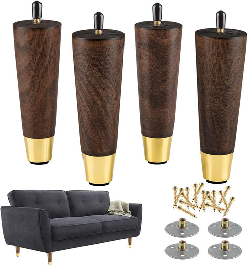 ALAMHI Mid-Century Modern Couch Legs - Set of 4, 6 Inch Brown Round