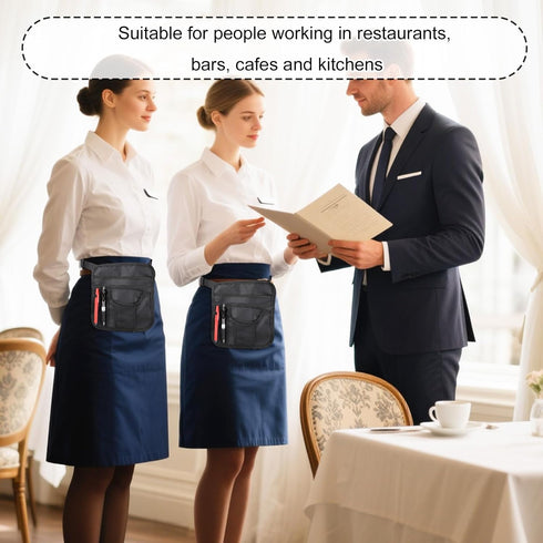 Penitue Server Pouch, Black Oxford Cloth Server Waist Pouch with Belt Versatile Serving Waist Apron Bag Adjustable