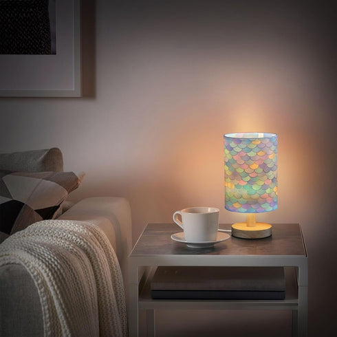 ALAZA Cute Fish Mermaid Scales Bedside Table Lamp with USB Port for Bedroom Nightstand Lamps Night Light Linen Fabric
